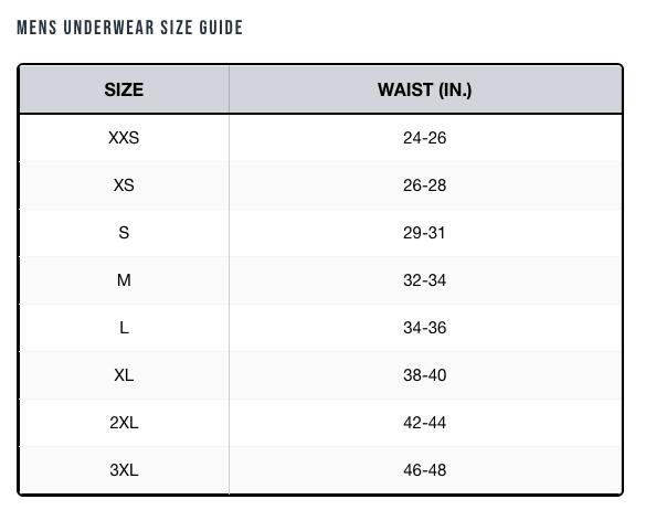 Men's boxers size guide